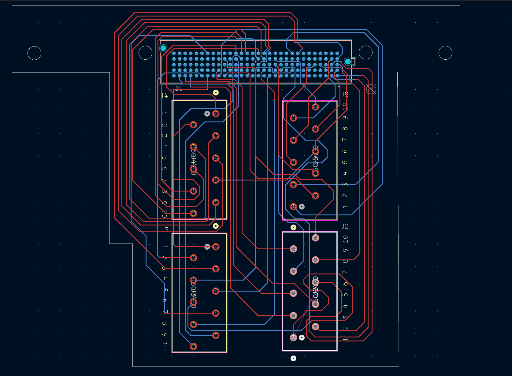 KiCad board layout of a custom breakout PCB